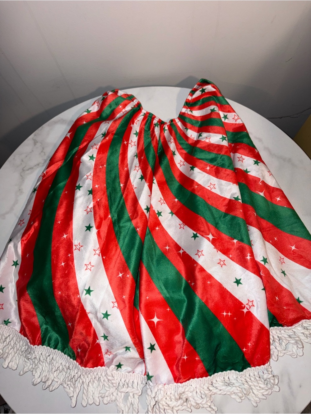 Festive Red, Green & White Holiday Christmas tree Skirt